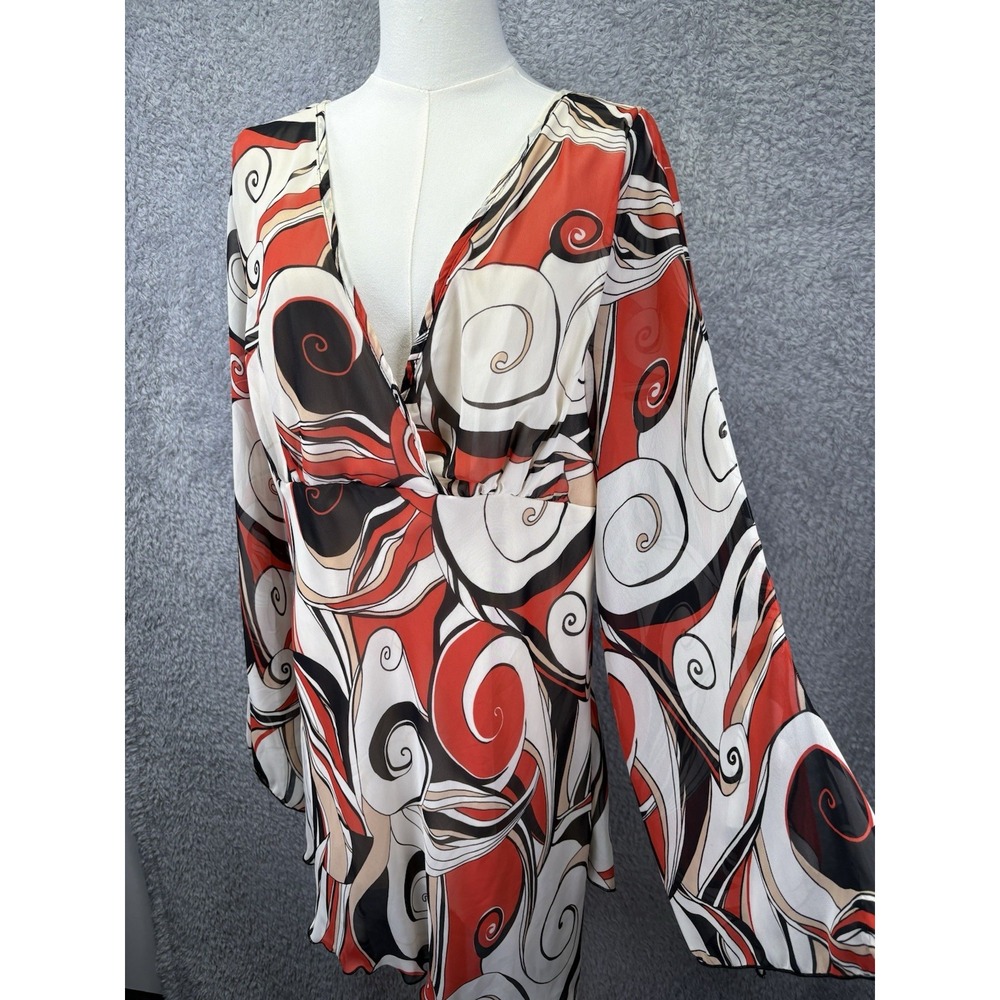 Hot Kiss Women's Size 2 Y2K V Neck Top Bell Sleeve Longline Retro 70s Boho